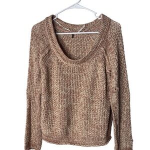 FREE PEOPLE Women’s Cottagecore Open-Knit Beige Pink  Pullover Sweater Cotton S